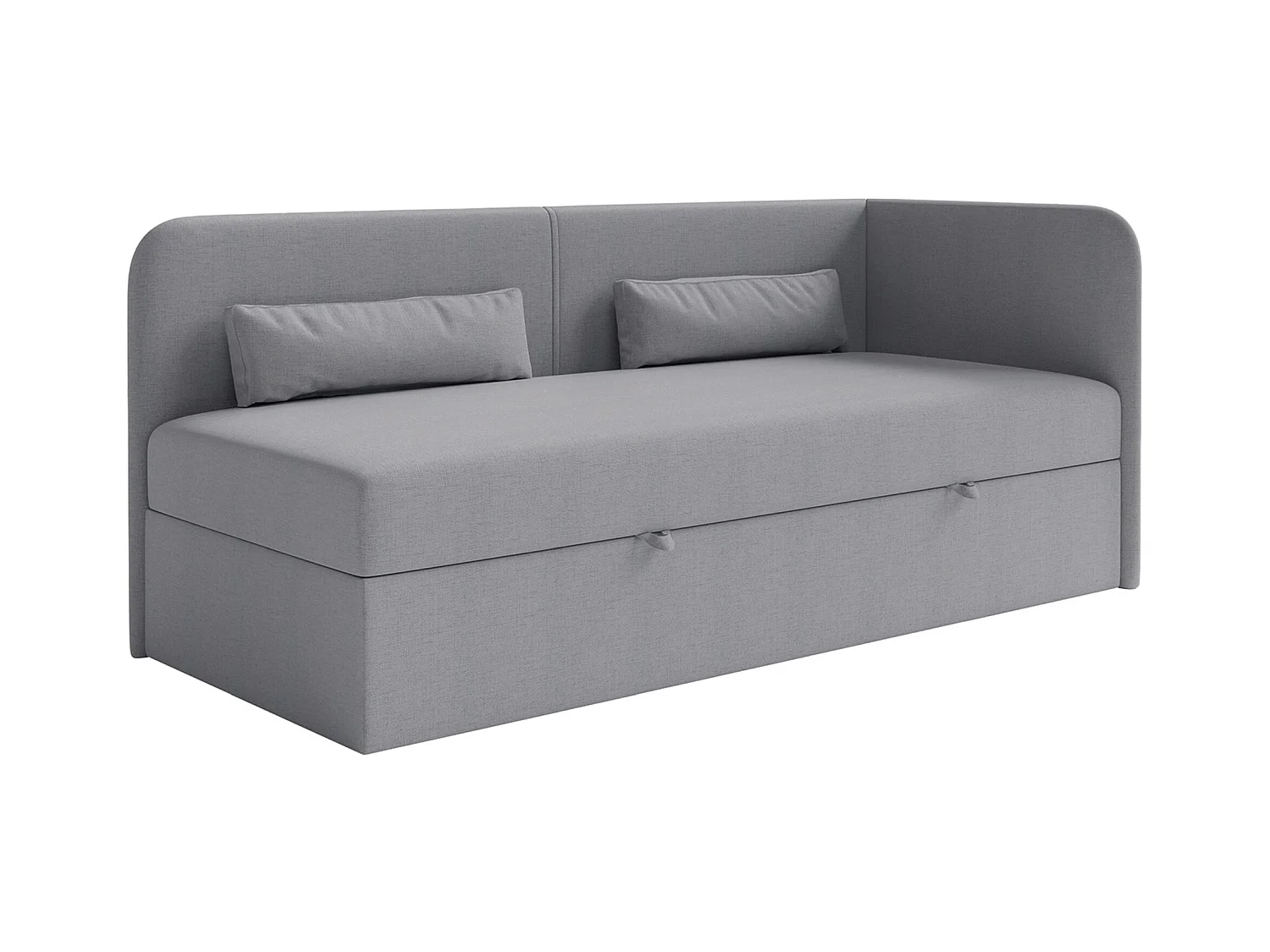 Jugendbett 90x200 mit Bettkasten – Chenille-Bezug – Kopfteil rechts – Dunkelgrau – CALMMO