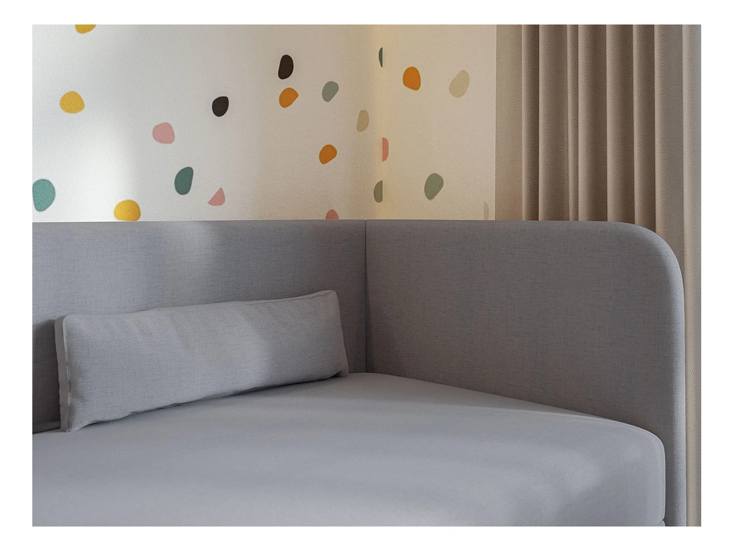 Jugendbett 90x200 mit Bettkasten – Chenille-Bezug – Kopfteil rechts – Dunkelgrau – CALMMO