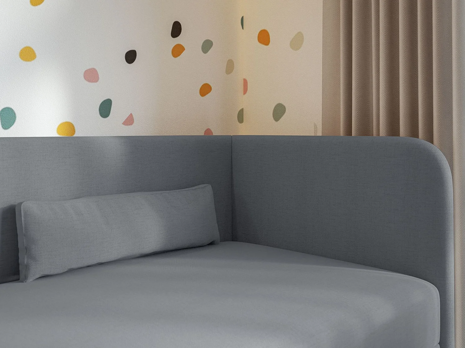 Jugendbett 90x200 mit Bettkasten – Chenille-Bezug – Kopfteil rechts – Dunkelgrau – CALMMO