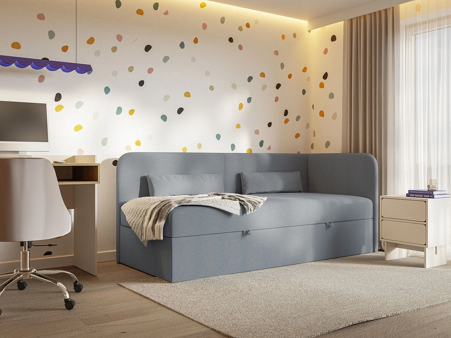 Lit ado avec rangement - olive - gris foncé - CALMMO
