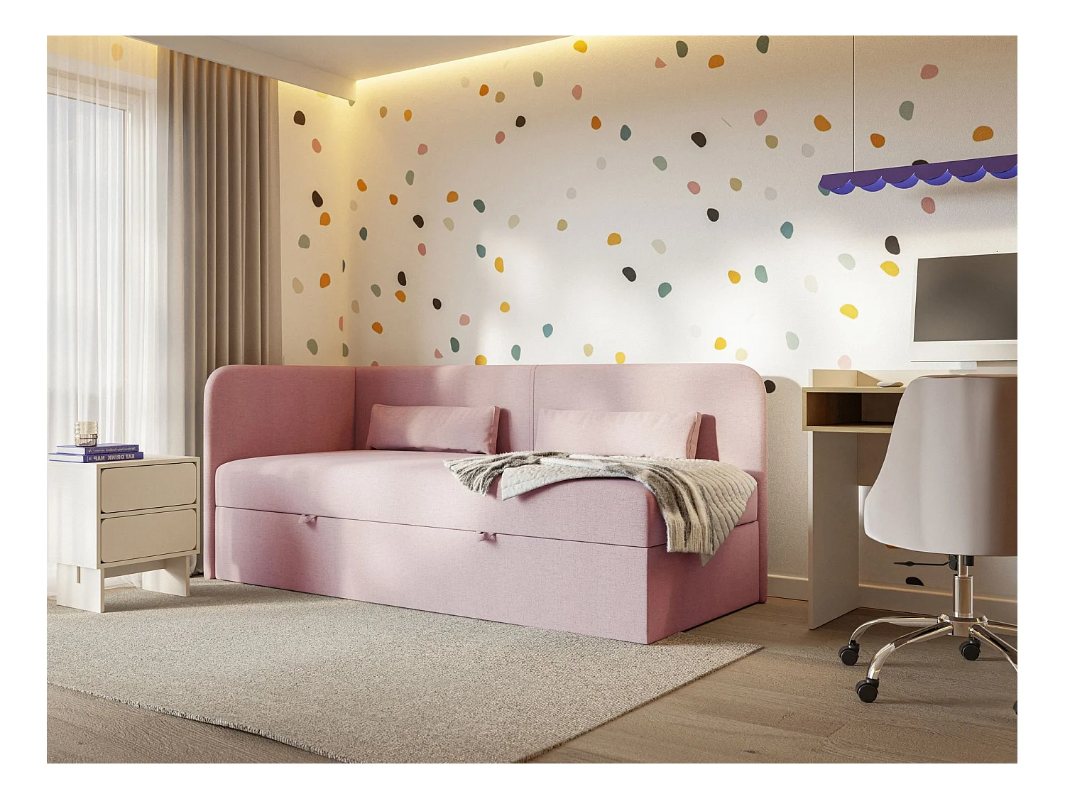 Lit ado avec rangement - olive - rose - CALMMO