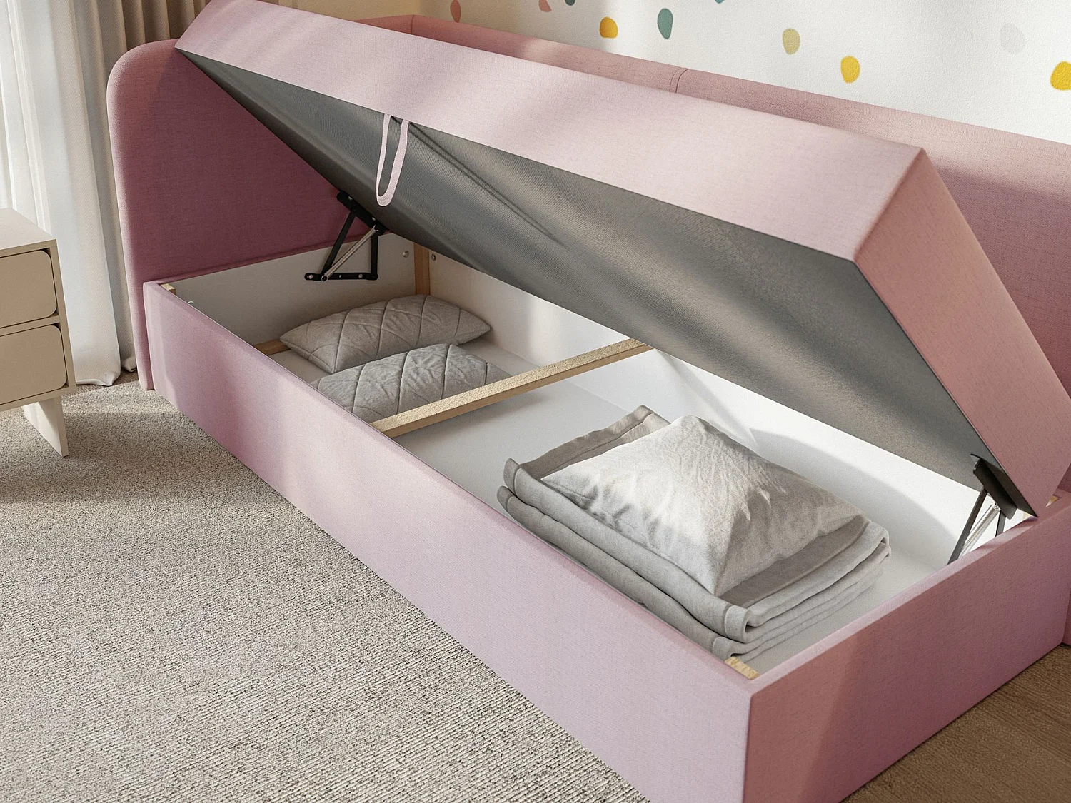 Lit ado avec rangement - olive - rose - CALMMO