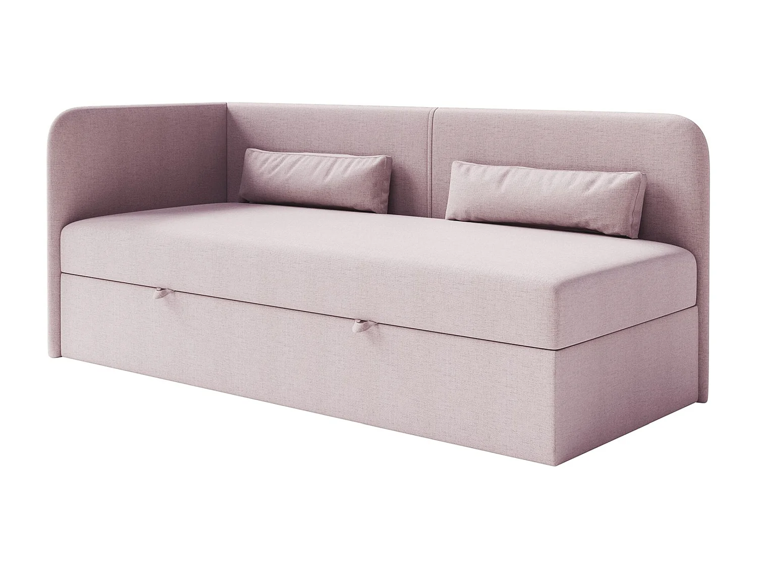 Tienerbed 90x200 met opbergruimte – chenille bekleding – hoofdbord links – roze – CALMMO