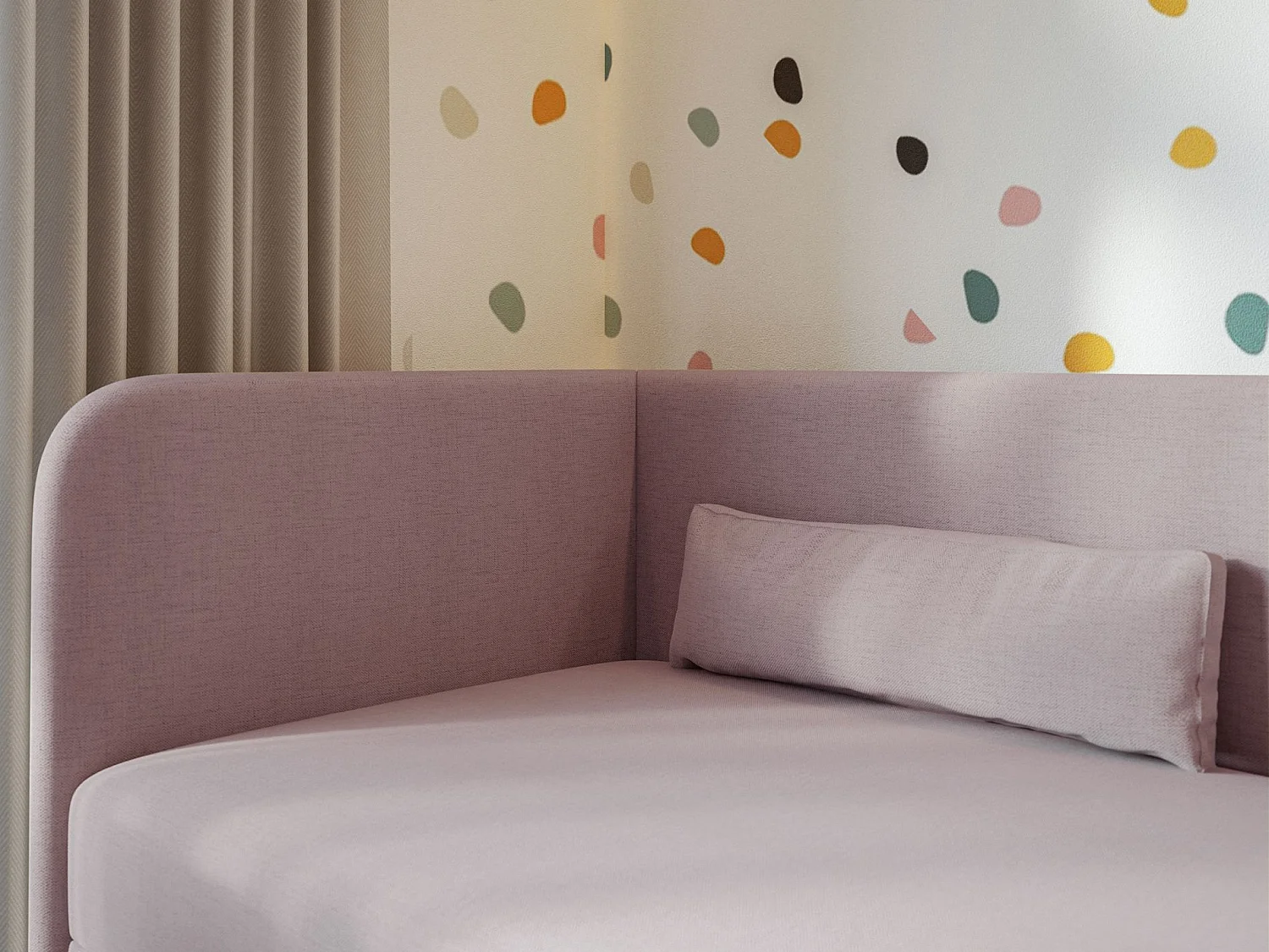 Tienerbed 90x200 met opbergruimte – chenille bekleding – hoofdbord links – roze – CALMMO