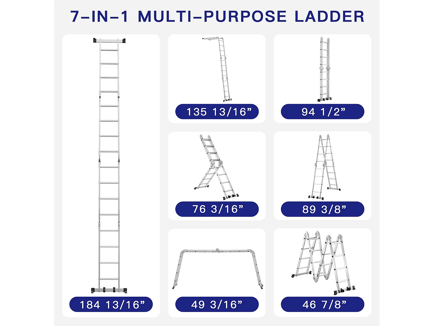 Échelle télescopique 7 en 1, Échelle Transformable 4,7 m, 2 marches épaisses antidérapantes