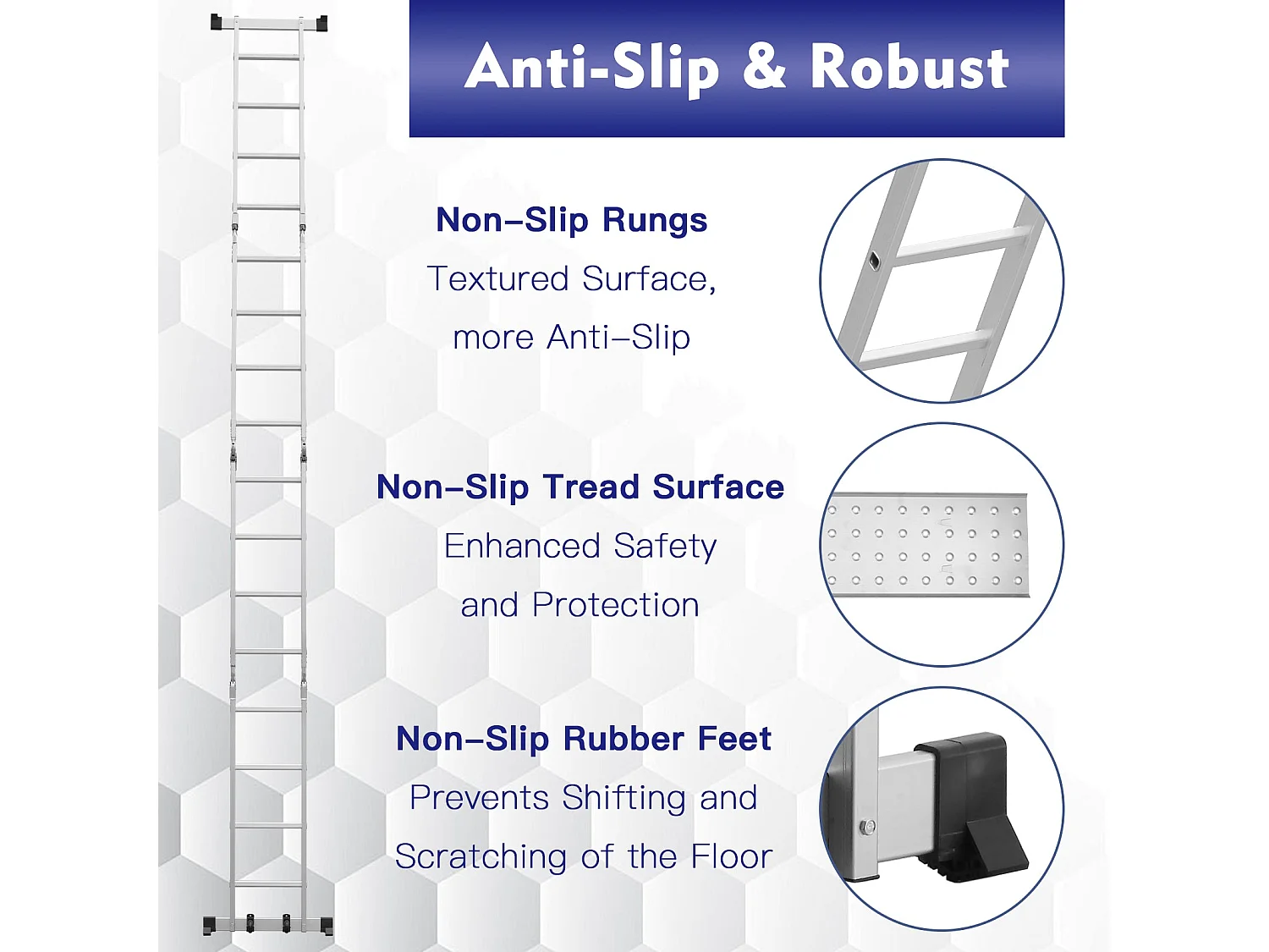 Échelle télescopique 7 en 1, Échelle Transformable 4,7 m, 2 marches épaisses antidérapantes