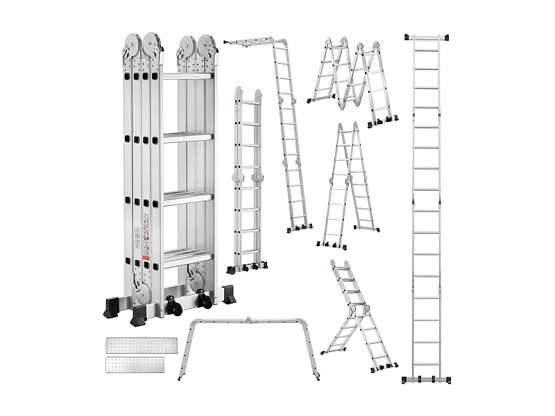 Échelle télescopique 7 en 1, Échelle Transformable 4,7 m, 2 marches épaisses antidérapantes