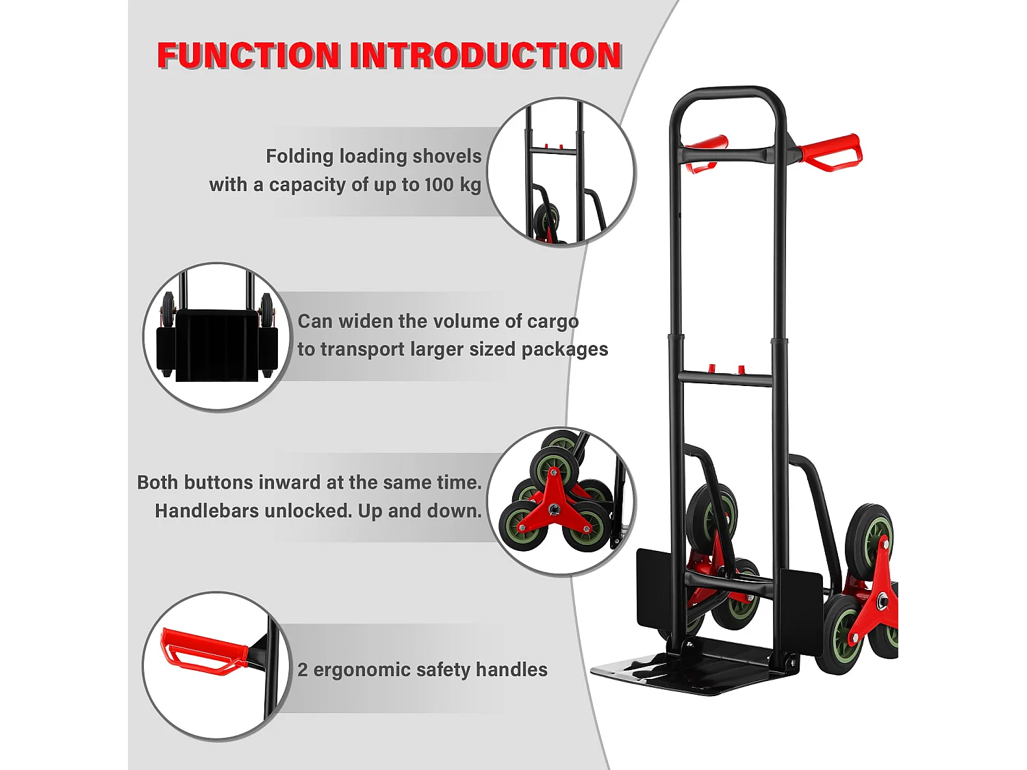Chariot pliant avec une capacité de charge garantie de 150 kg.