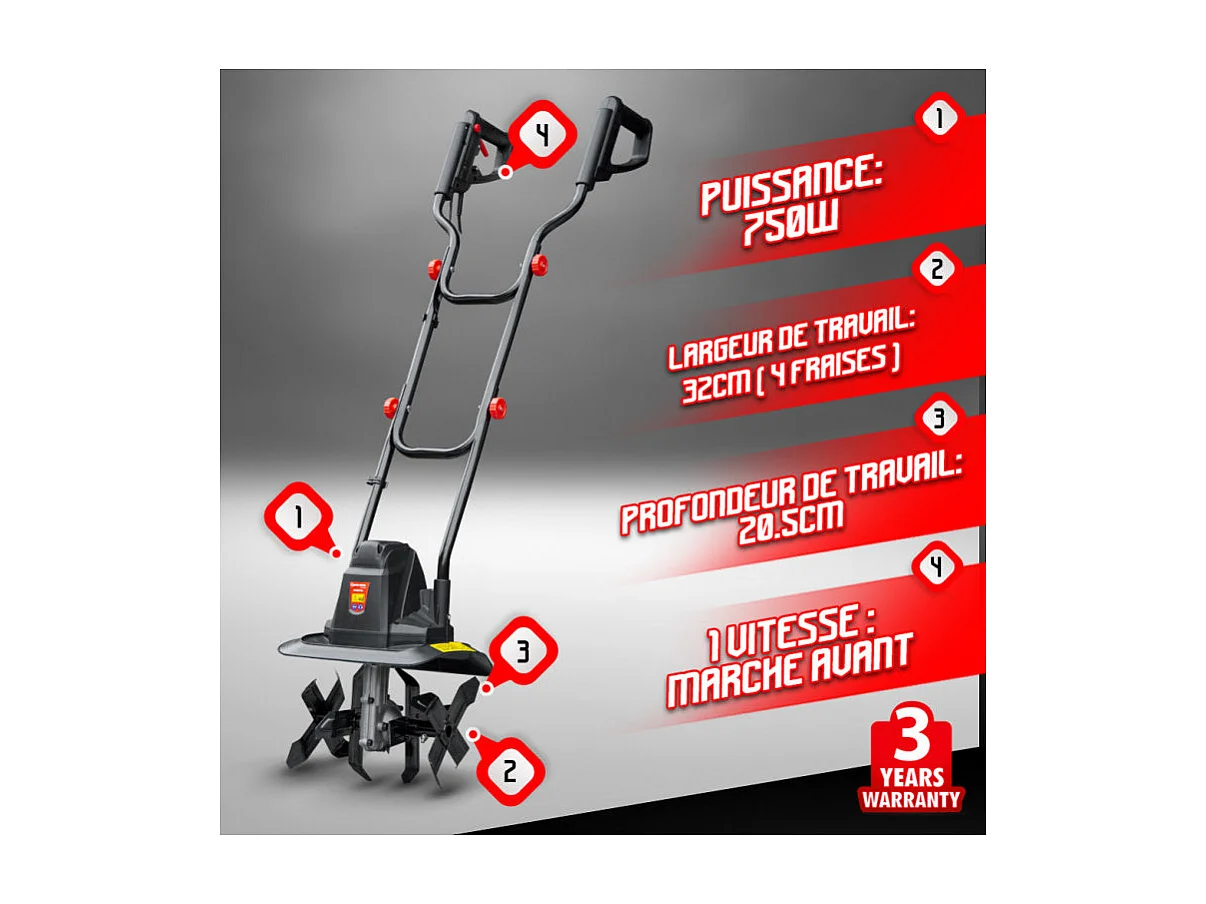Elektro-Motorhacke mit 4 Fräsen 750 W