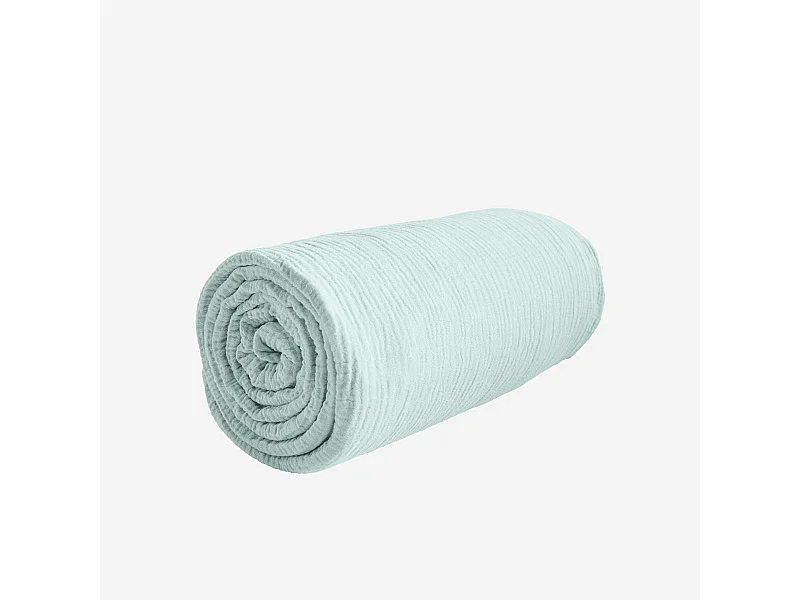 Habitat - Drap Housse en double gaze de coton - 160 x 200 cm - Céladon - Arielle