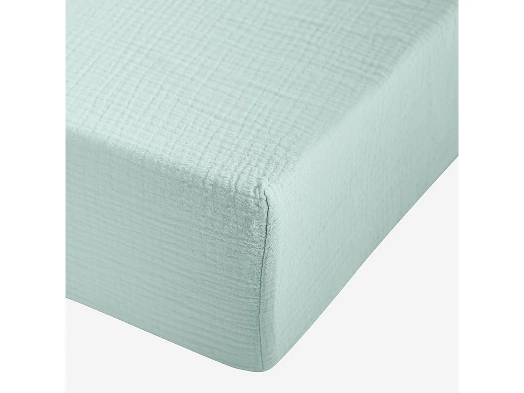 Habitat - Drap Housse en double gaze de coton - 160 x 200 cm - Céladon - Arielle