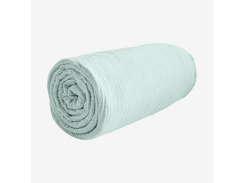 Habitat - Drap Housse en double gaze de coton - 160 x 200 cm - Céladon - Arielle