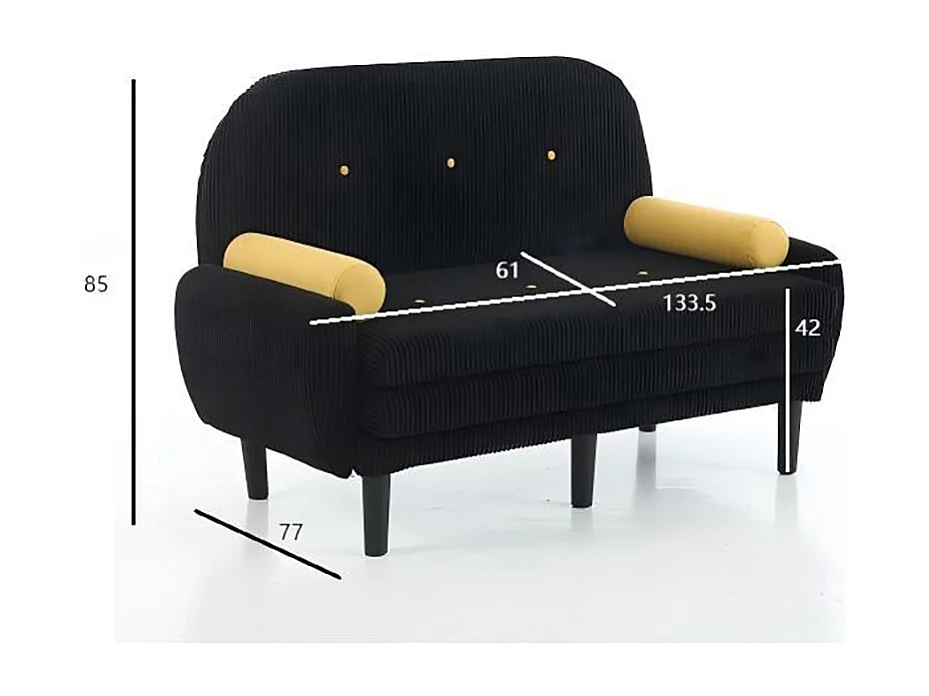 Canapé double en velours côtelé, pouvant servir de lit de jour et de fauteuil de détente avec espace de rangement, noir