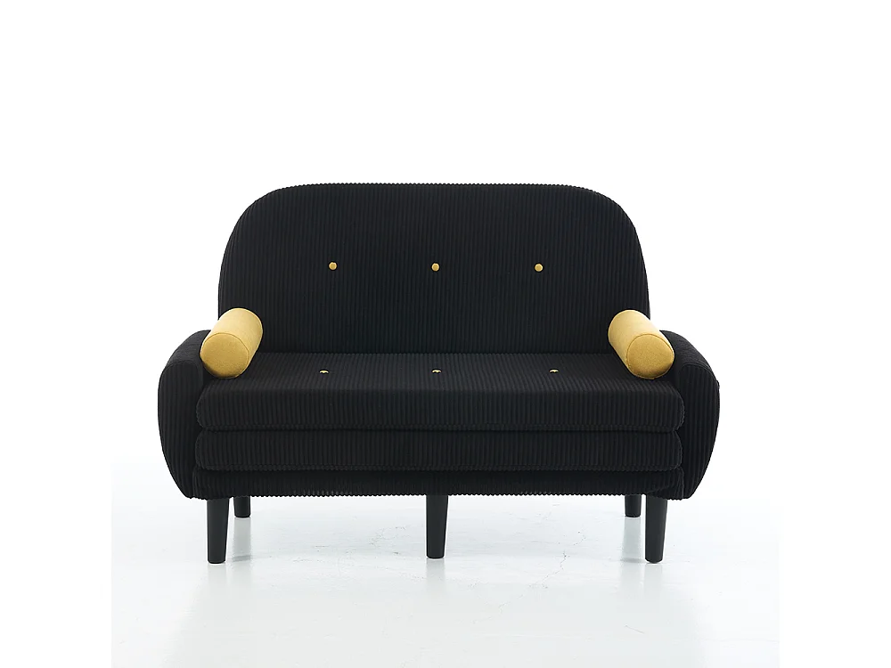 Canapé double en velours côtelé, pouvant servir de lit de jour et de fauteuil de détente avec espace de rangement, noir