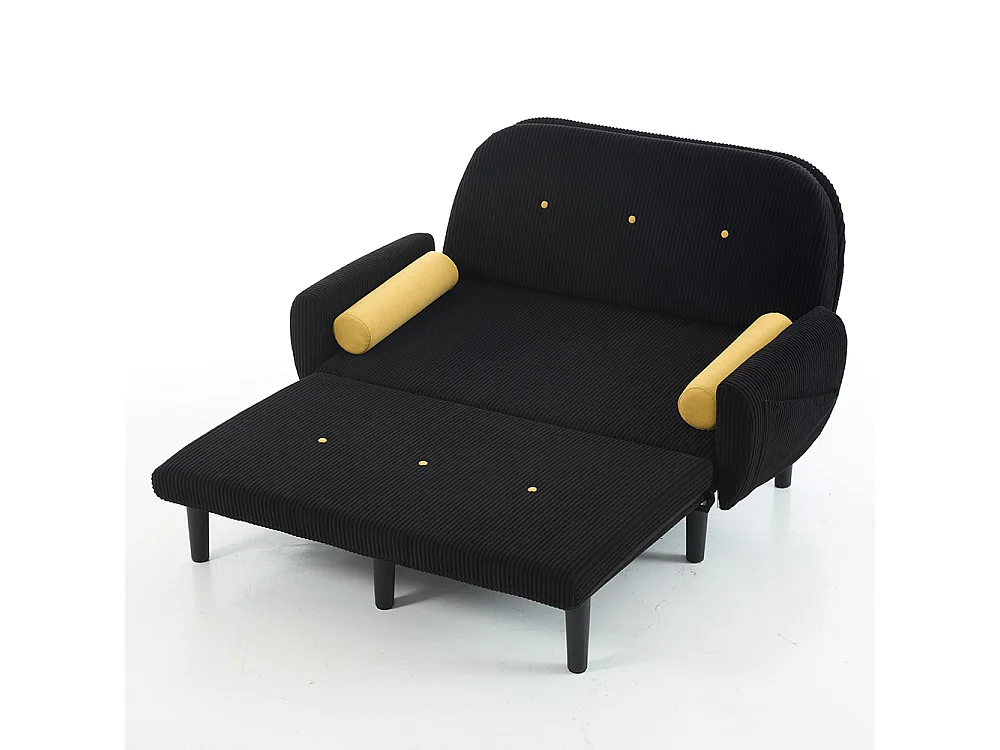 Canapé double en velours côtelé, pouvant servir de lit de jour et de fauteuil de détente avec espace de rangement, noir