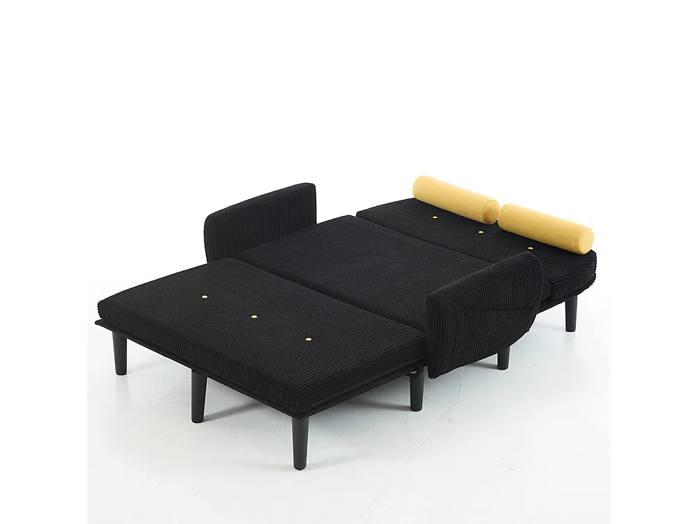 Canapé double en velours côtelé, pouvant servir de lit de jour et de fauteuil de détente avec espace de rangement, noir