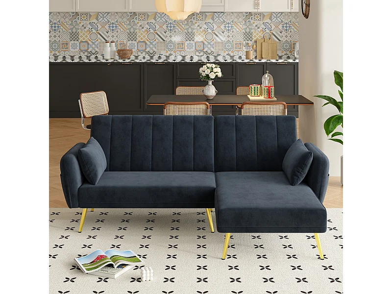 Canapé convertible moderne, canapé en L avec coin supplémentaire et fonction couchage,noir