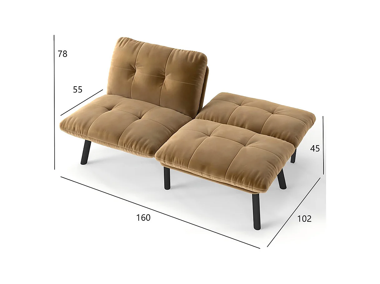 Canapé-lit pliable, 2 places, avec fonction couchage,marron