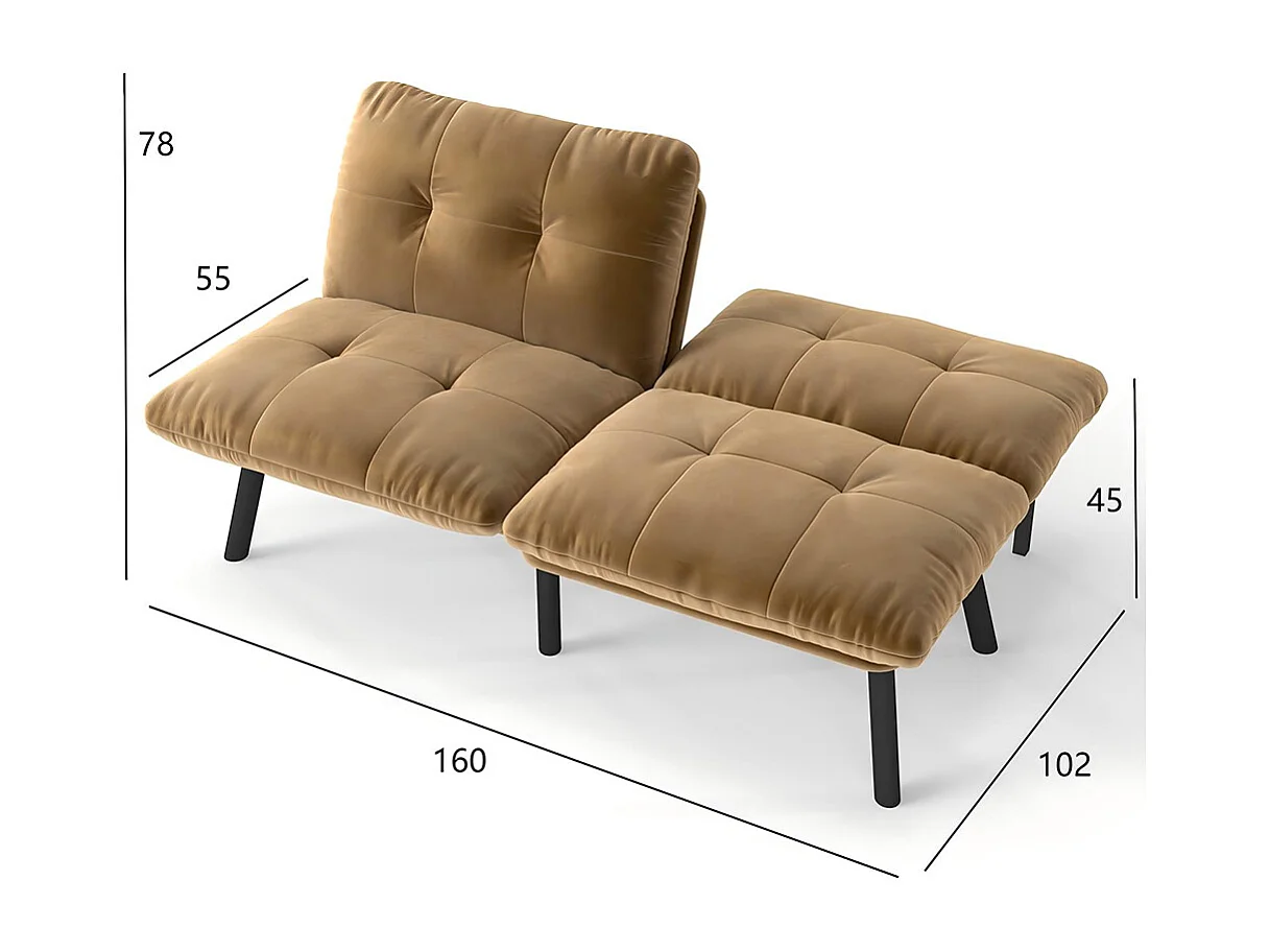 Canapé-lit pliable, 2 places, avec fonction couchage,marron
