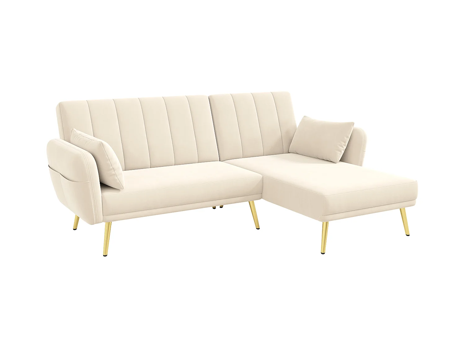 Sofá cama moderno, sofá en L con esquina adicional y función de cama, beige