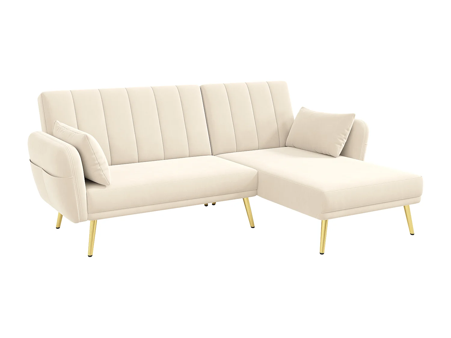 Canapé convertible moderne, canapé en L avec coin supplémentaire et fonction couchage, beige