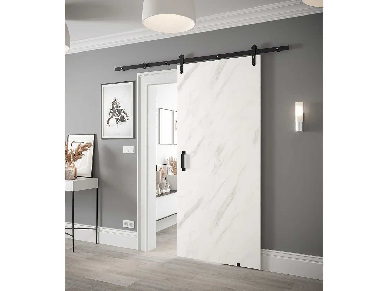 Puertas correderas Loftiko I 90x200 (mármol blanco)