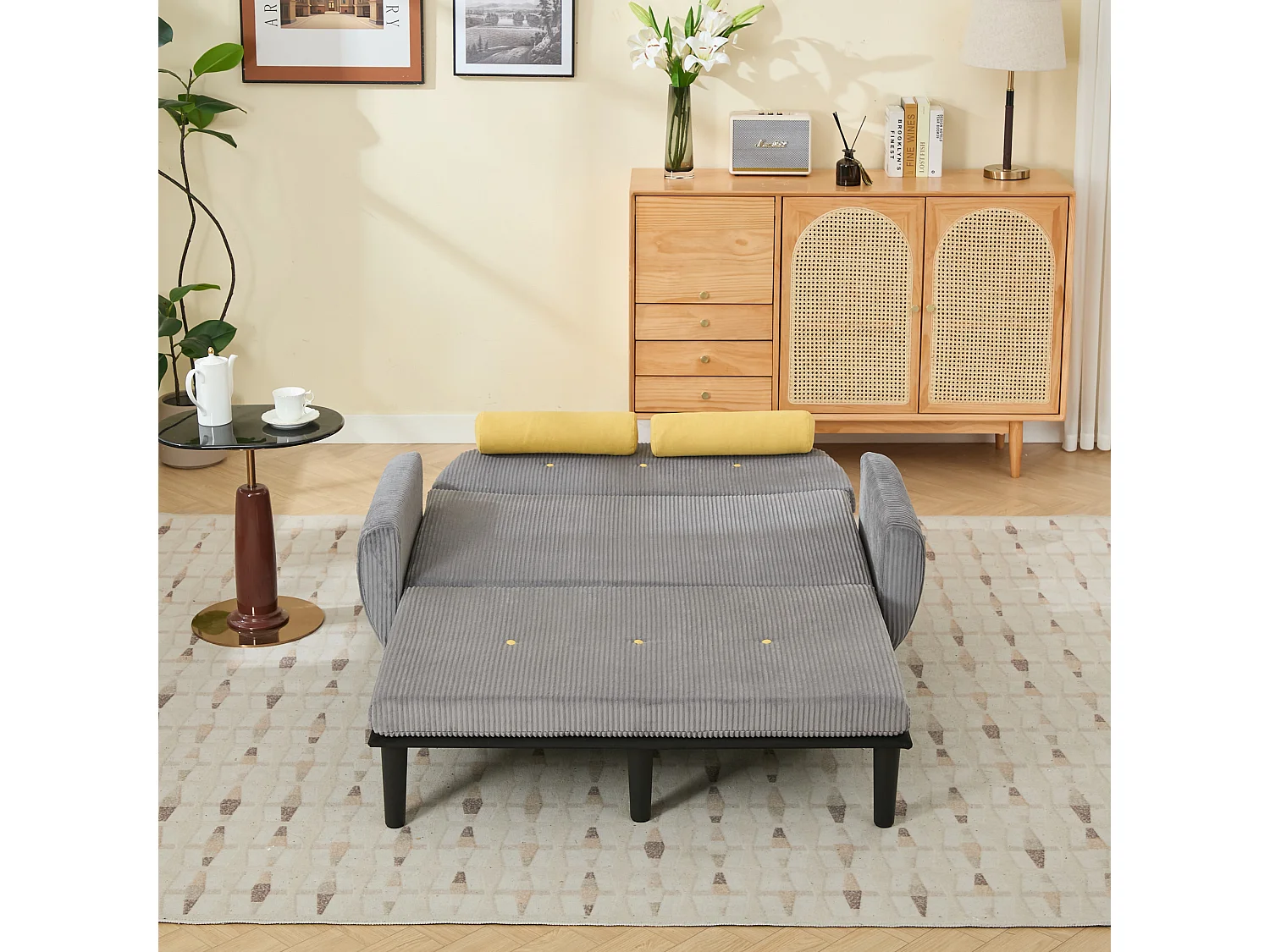 Canapé double en velours côtelé, pouvant servir de lit de jour et de fauteuil de détente avec espace de rangement,gris