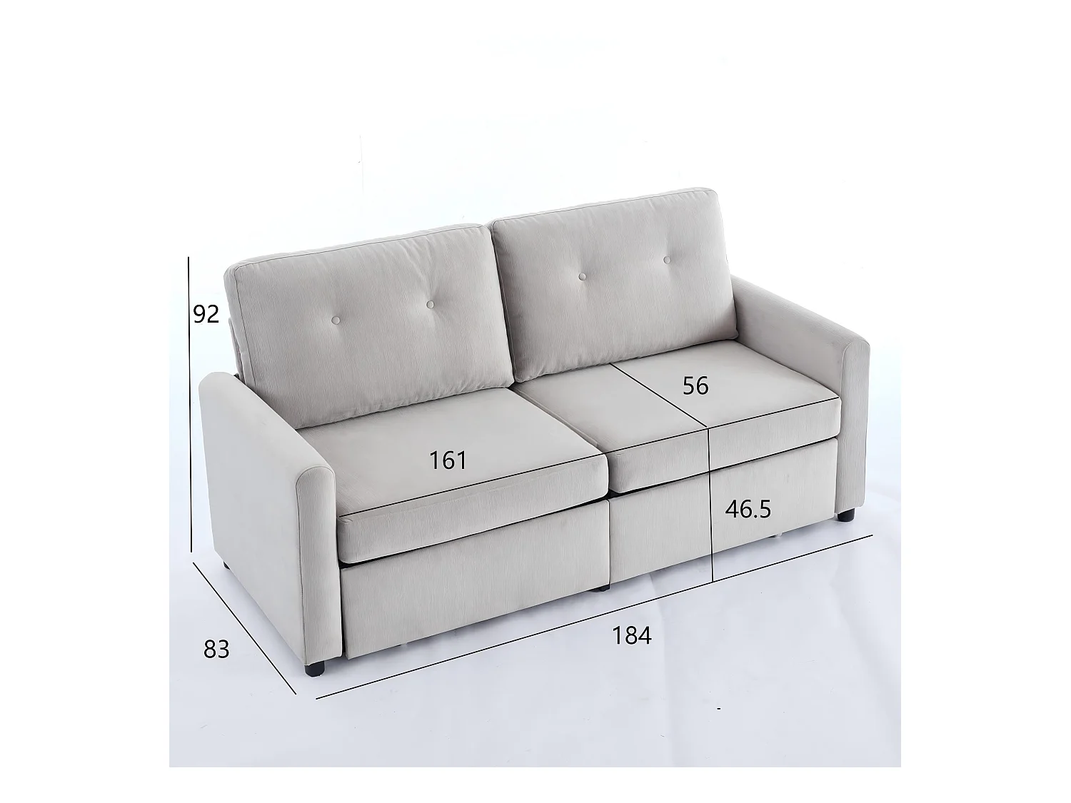 Canapé deux places avec tiroirs de rangement, gris clair