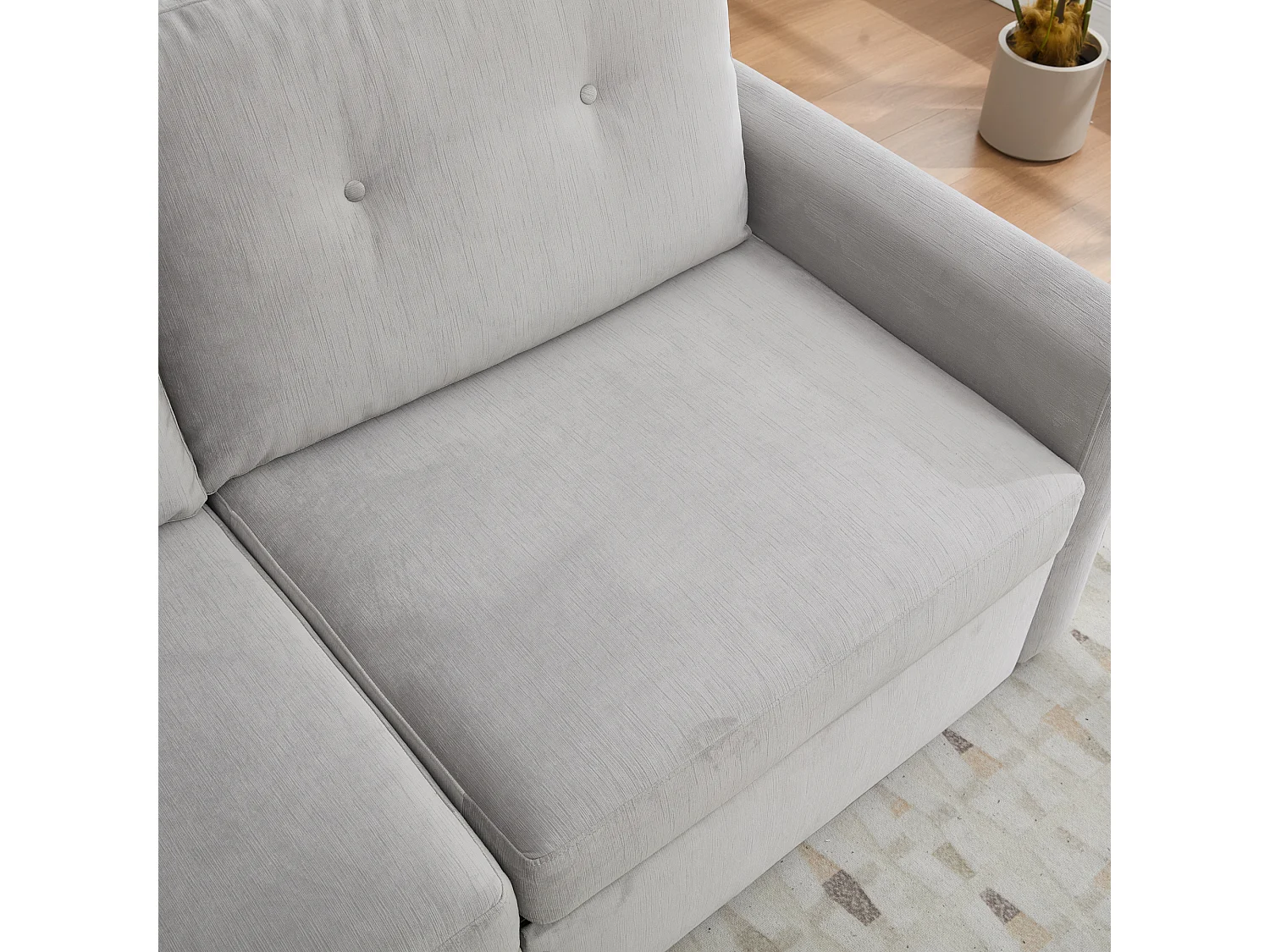Canapé deux places avec tiroirs de rangement, gris clair
