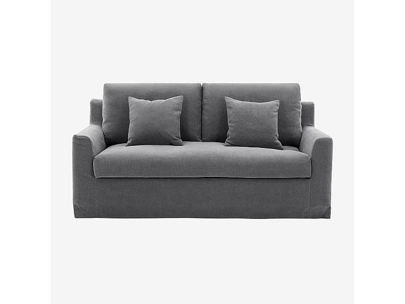 Habitat - Canapé 2 places déhoussable en coton et lin garni de plumes - Gris ardoise - Ostuni