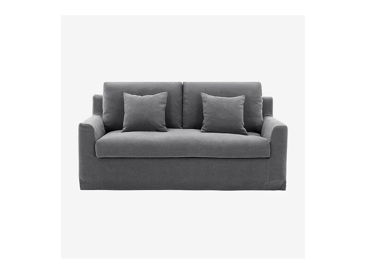 Habitat - Canapé 2 places déhoussable en coton et lin garni de plumes - Gris ardoise - Ostuni