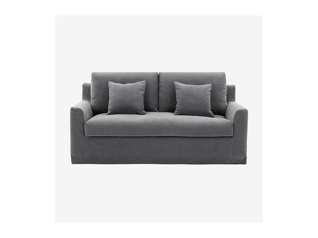 Habitat - Canapé 2 places déhoussable en coton et lin garni de plumes - Gris ardoise - Ostuni