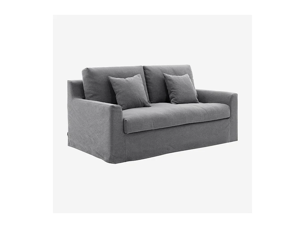 Habitat - Canapé 2 places déhoussable en coton et lin garni de plumes - Gris ardoise - Ostuni