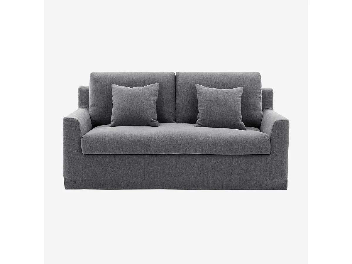 Habitat - Canapé 2 places déhoussable en coton et lin garni de plumes - Gris ardoise - Ostuni
