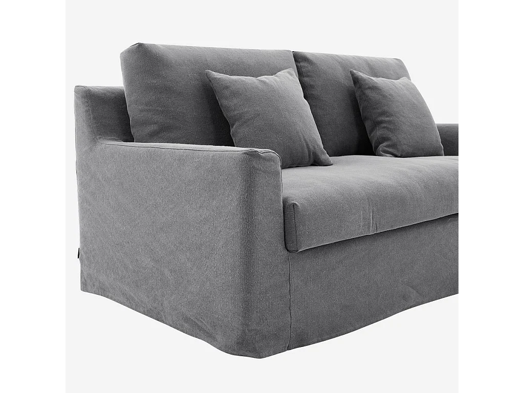 Habitat - Canapé 2 places déhoussable en coton et lin garni de plumes - Gris ardoise - Ostuni