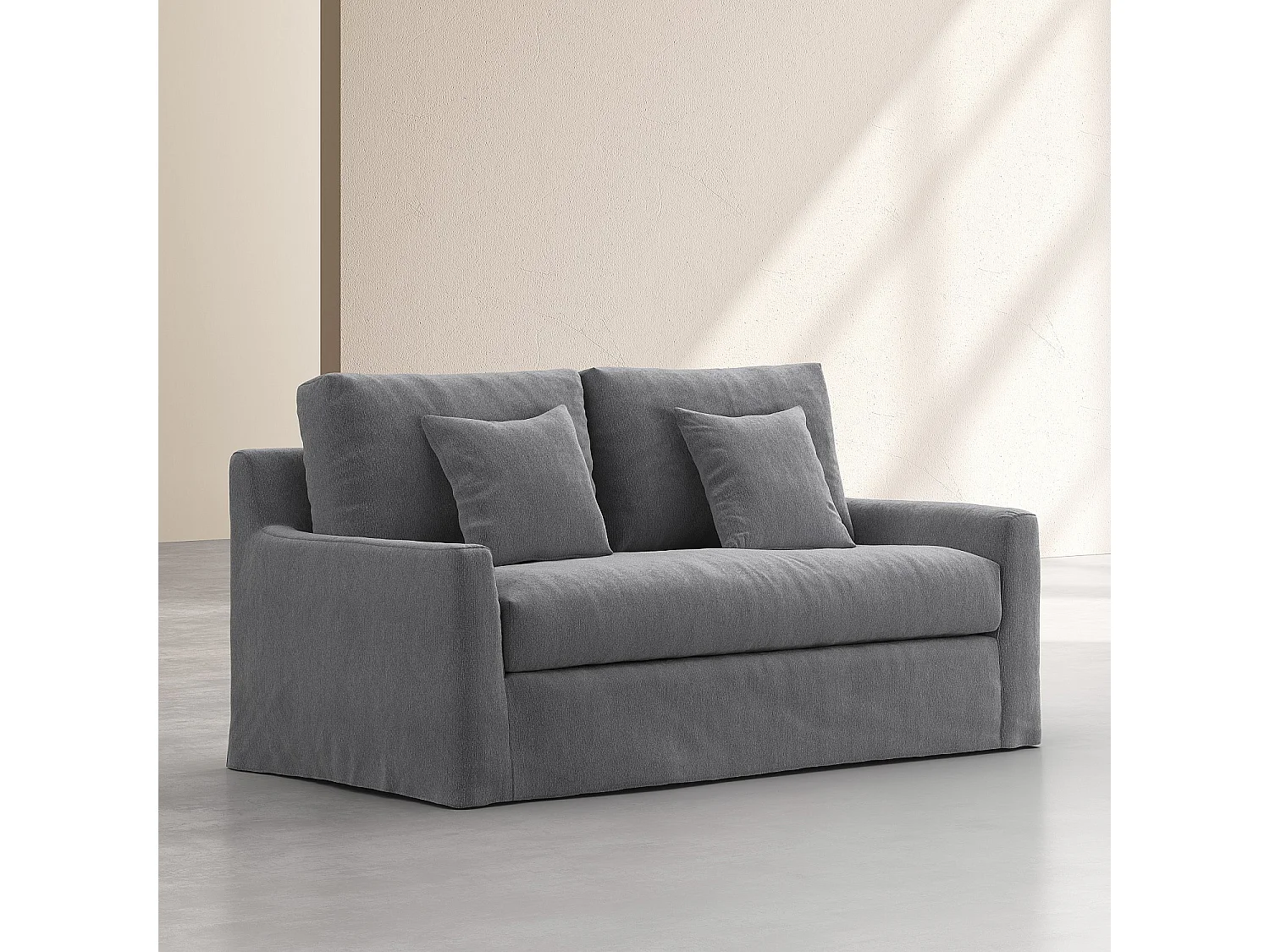 Habitat - Canapé 2 places déhoussable en coton et lin garni de plumes - Gris ardoise - Ostuni