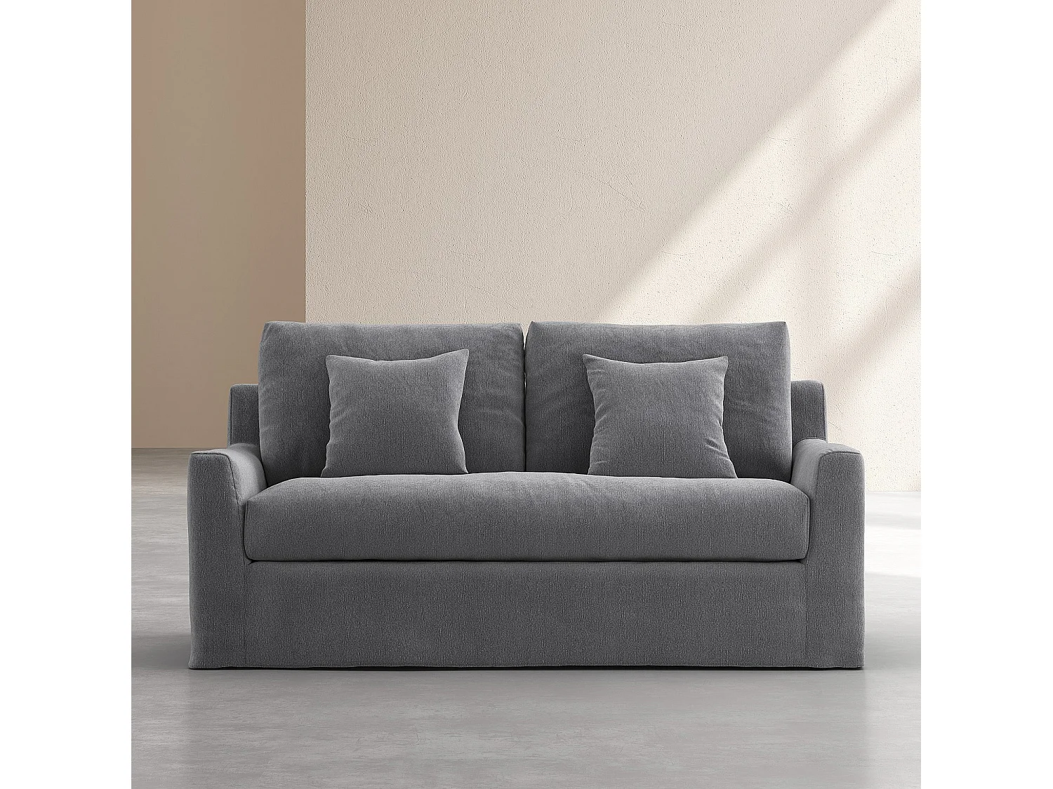 Habitat - Canapé 2 places déhoussable en coton et lin garni de plumes - Gris ardoise - Ostuni