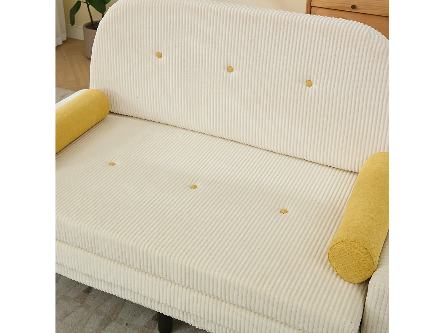 Canapé double en velours côtelé, fauteuil de détente avec espace de rangement, couleur ivoire