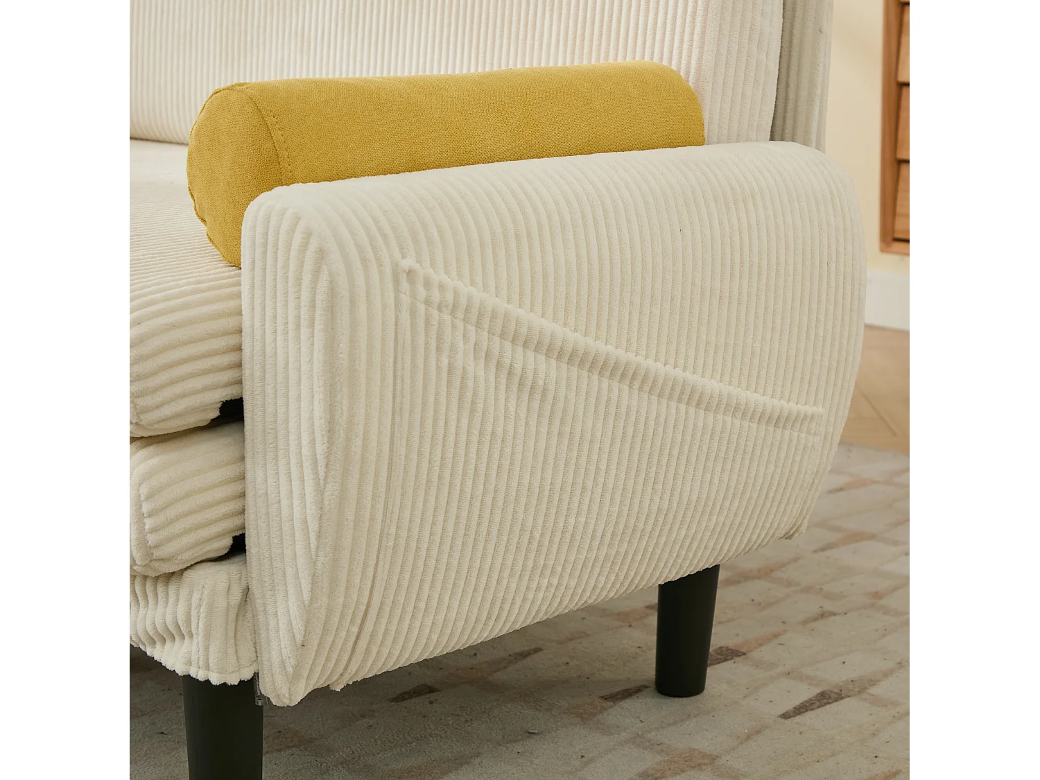 Canapé double en velours côtelé, fauteuil de détente avec espace de rangement, couleur ivoire