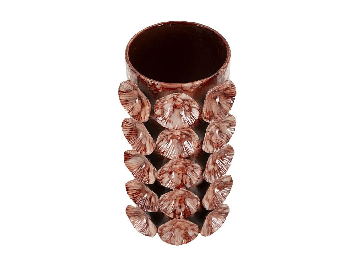 Jarrón con forma de concha de metal marrón, 12,5 x 12,5 x 24 cm