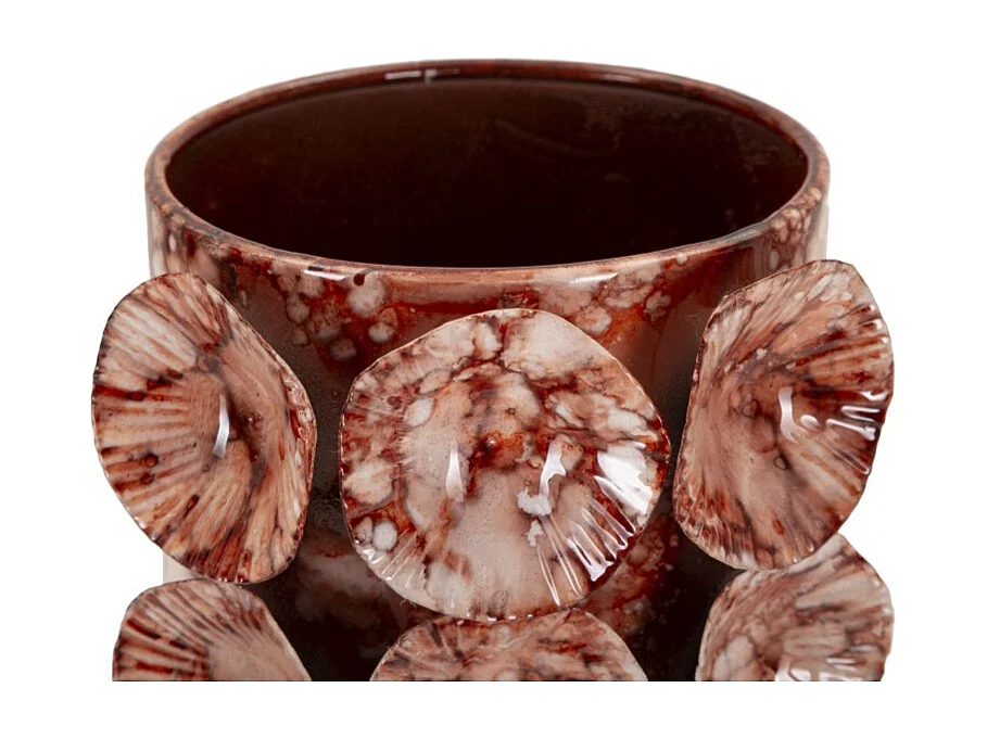 Jarrón con forma de concha de metal marrón, 12,5 x 12,5 x 24 cm