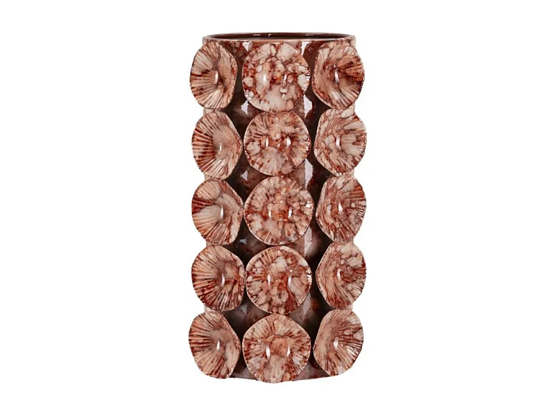 Jarrón con forma de concha de metal marrón, 12,5 x 12,5 x 24 cm