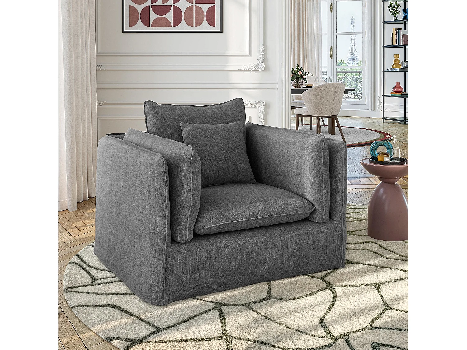 Habitat - Fauteuil déhoussable en coton et lin - Gris ardoise - Andria