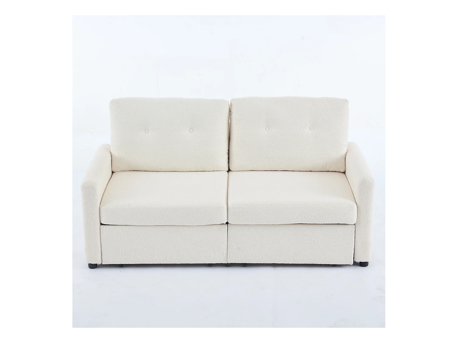 Divano a due posti con cassetti portaoggetti, colore avorio.