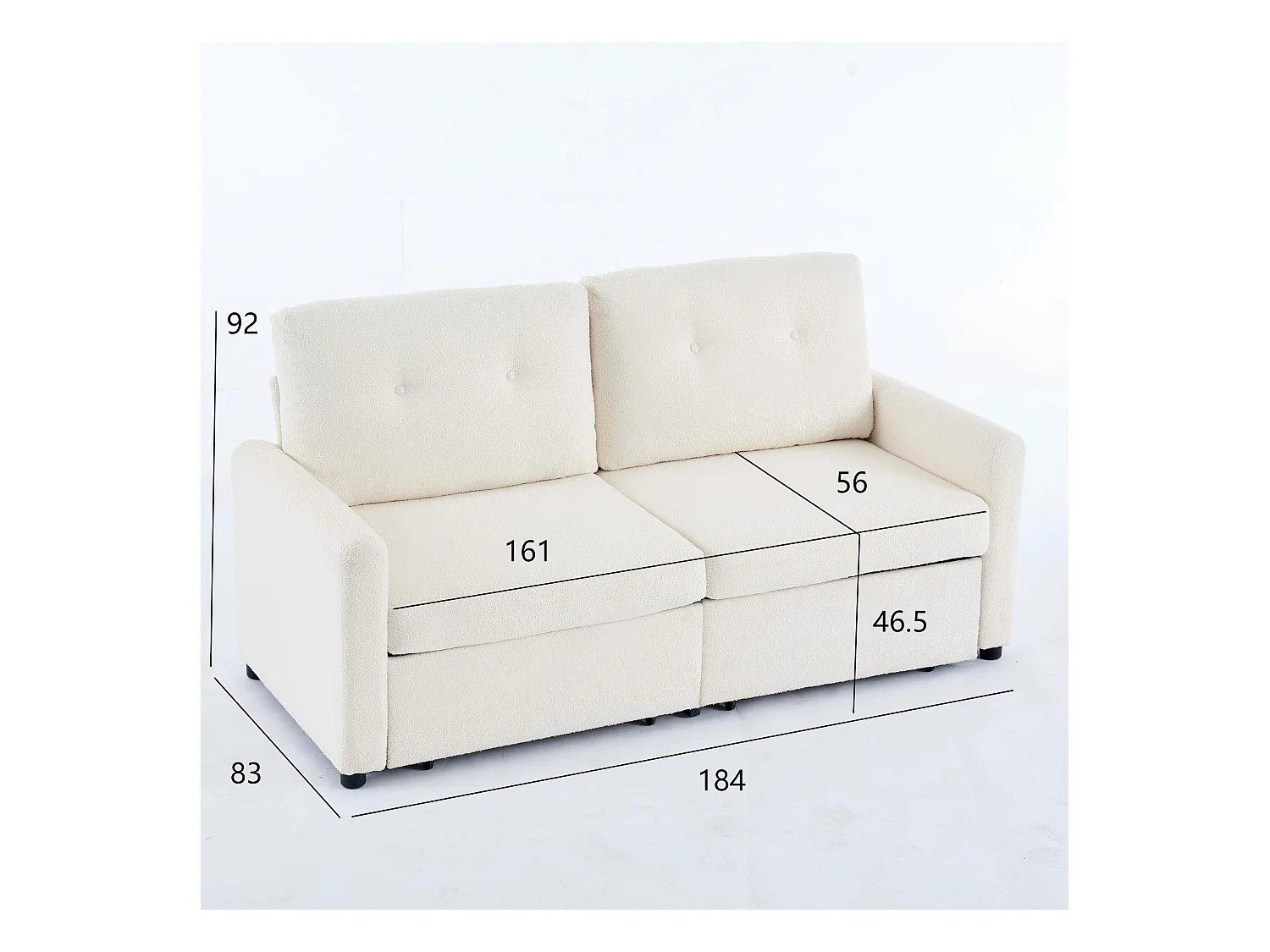 Canapé deux places avec tiroirs de rangement,couleur ivoire.