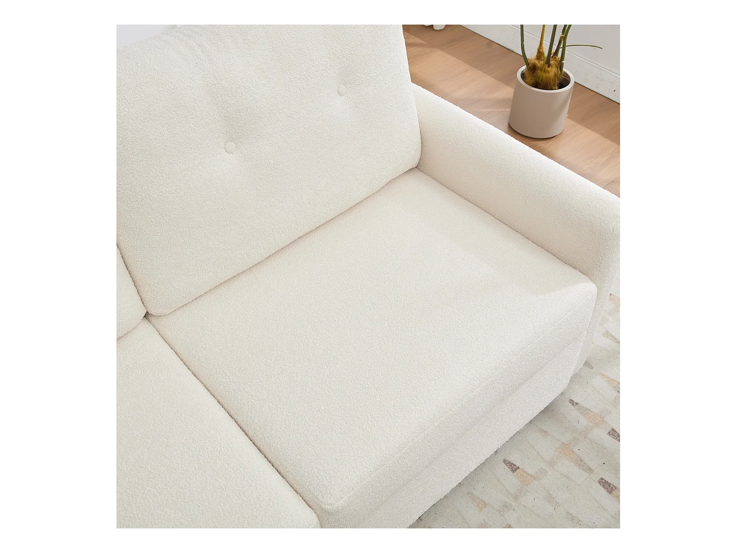 Canapé deux places avec tiroirs de rangement,couleur ivoire.