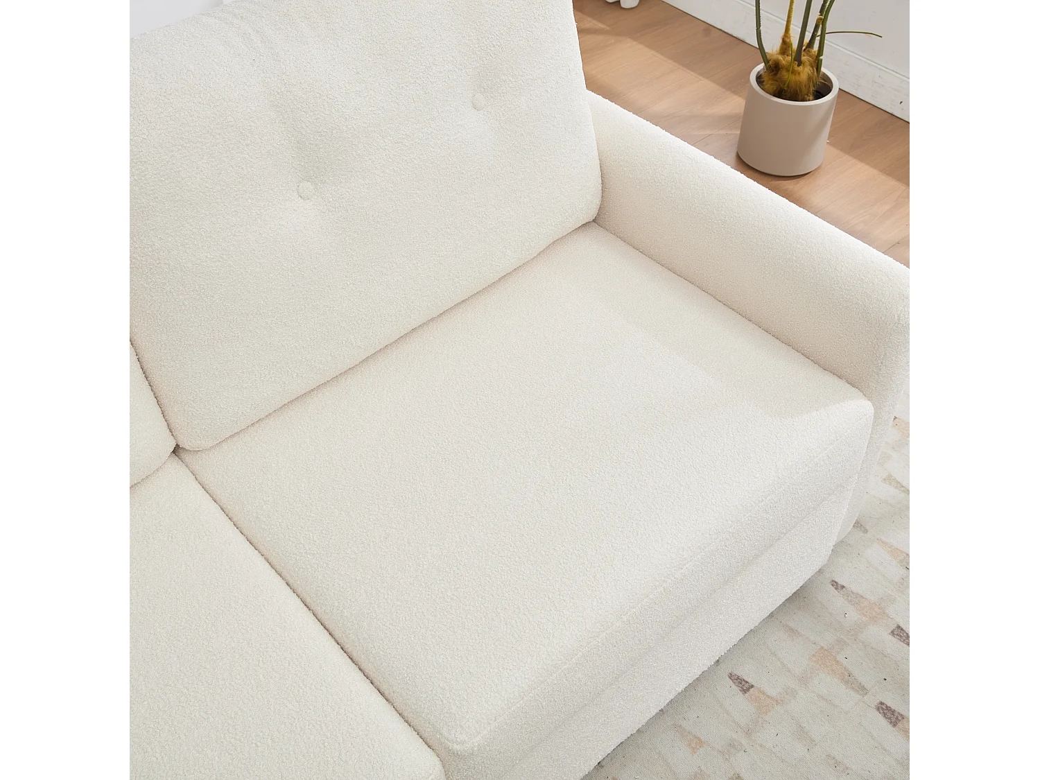 Canapé deux places avec tiroirs de rangement,couleur ivoire.