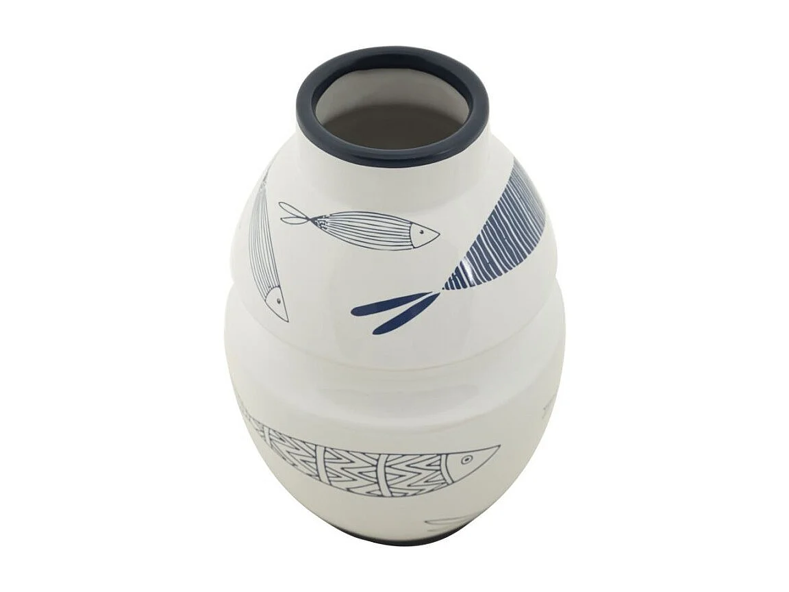 Jarrón de cerámica blanco con forma de pez 15x24 cm
