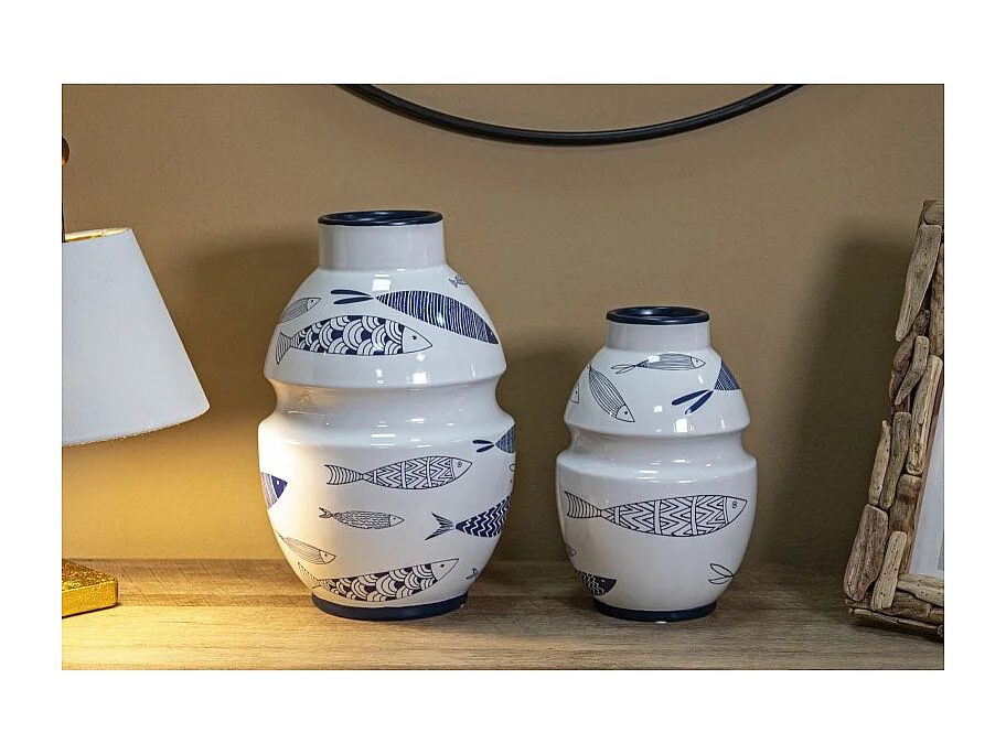 Jarrón de cerámica blanco con forma de pez 15x24 cm