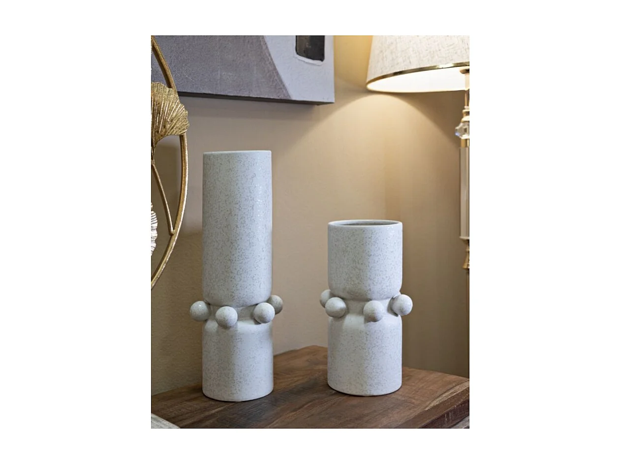 Jarrón bola de cerámica blanca 15,5x41 cm